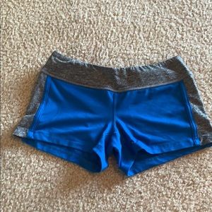 Gray and blue spandex running shorts, size small